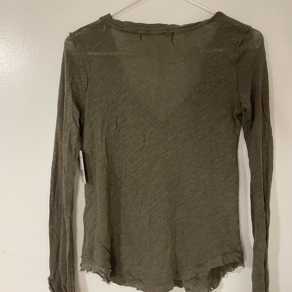 Free People Olive Raw-Edge Long Sleeve Henley - Picture 6 of 7